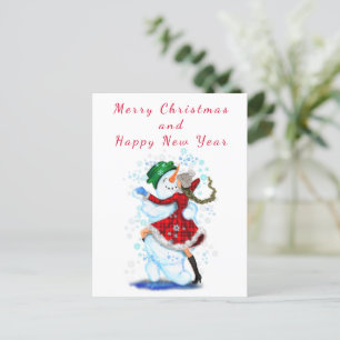 Christmas Card Snowman and Girl Dance - Fun