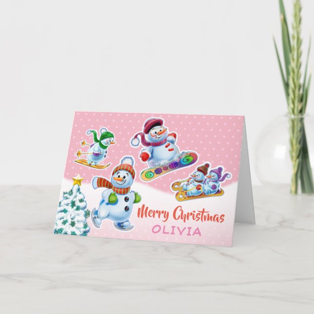 Christmas card snowmen custom name card (Front)