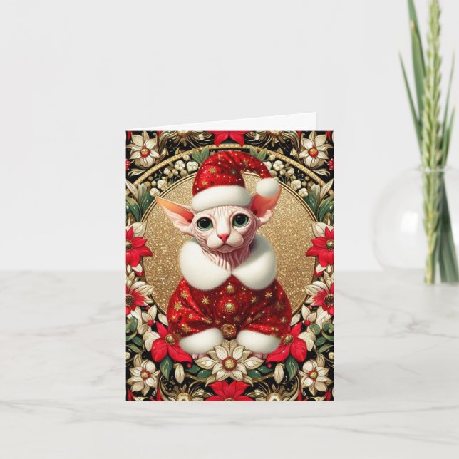 Christmas Card Sphynx Cat Santa (Front)