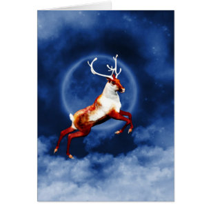 Christmas Card to customize with a flying reindeer