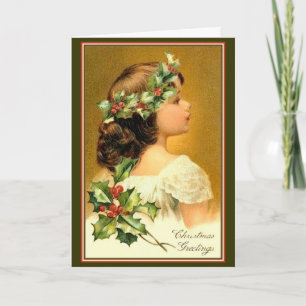 Christmas Card Vintage Young Girl
