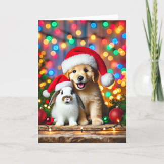 Christmas card with a dog and a bunny