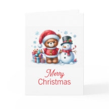 Christmas card with bear and snowman image