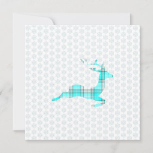 Christmas card with blue plaid deer and snow