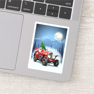 Christmas card with cartoon retro car & cool Santa