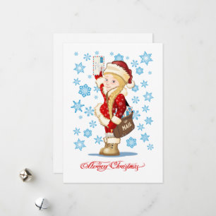 Christmas card with cartoon Snow Maiden - Postman
