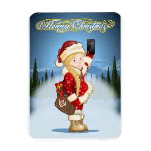 Christmas card with cartoon Snow Maiden - Postman Magnet