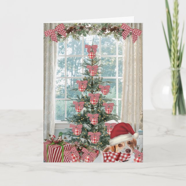 Christmas Card with cute beagle Dog  (Front)