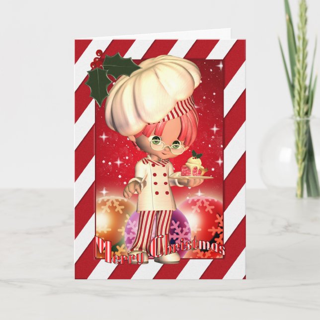 Christmas Card With Cute Chef And Tree (Front)