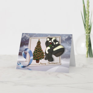 Christmas card with cute skunk merry Christmas