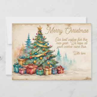 Christmas Card With Decorated Tree and Gifts
