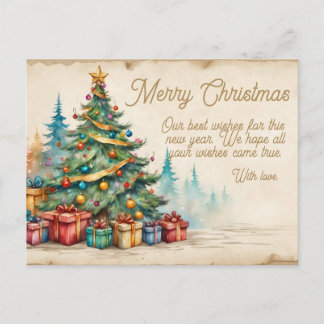Christmas Card With Decorated Tree and Gifts