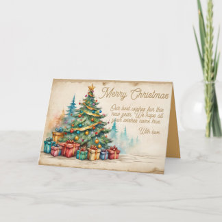 Christmas Card With Decorated Tree and Gifts