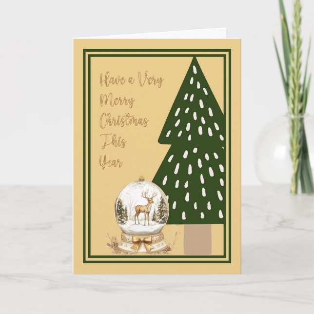 Christmas Card with Deer Globe and Tree (Front)