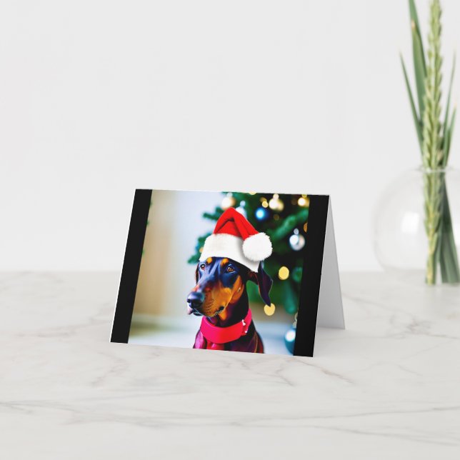 Christmas card with Doberman in Santa hat (Front)
