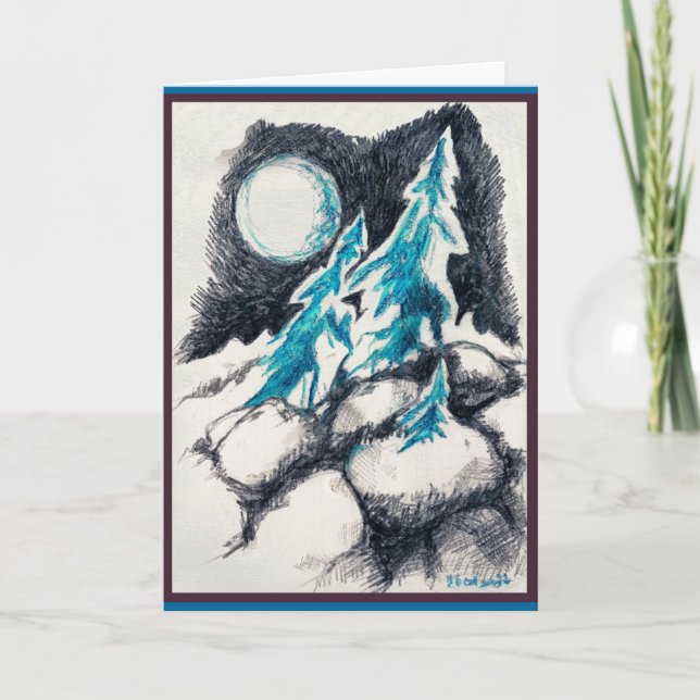 Christmas Card with Fir Trees & Moon (Front)