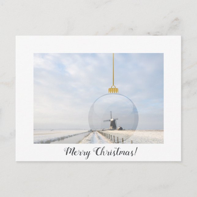 Christmas card with glass ball and windmill (Front)