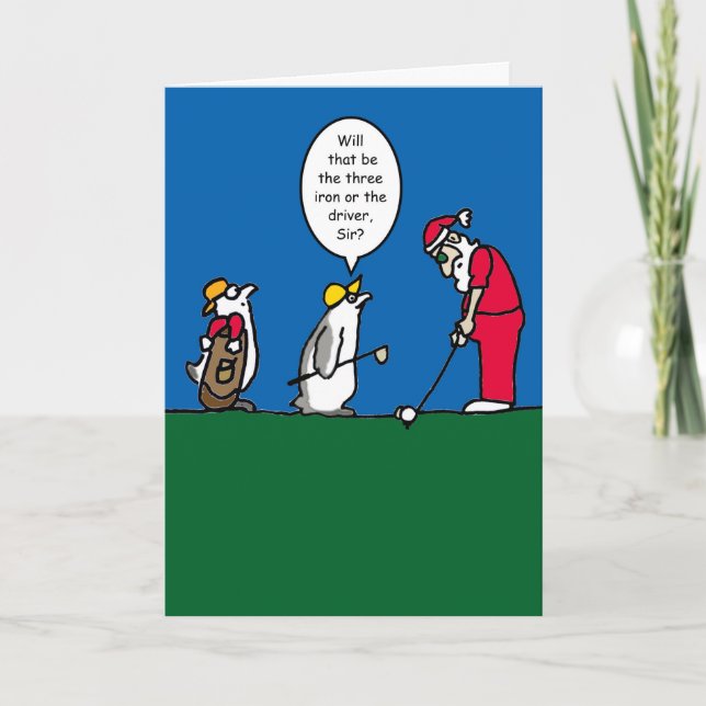 Christmas card with golfing Santa illustration (Front)
