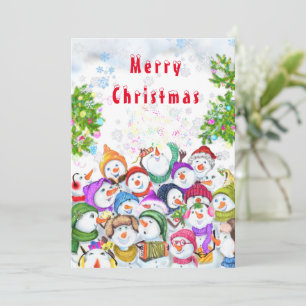 Christmas Card with Happy Happy Snowmans Party