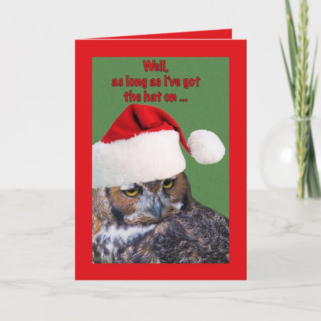 Christmas Card with Owl and Santa Hat (Front)