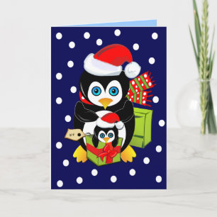 Christmas Card with Penguins and Polkadots