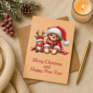 Christmas card with picture of teddy bear and rein