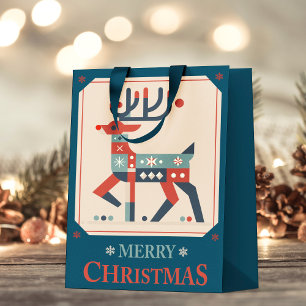 Christmas Card with Reindeer Illustration Design Small Gift Bag