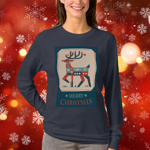 Christmas Card with Reindeer Illustration Design T-Shirt
