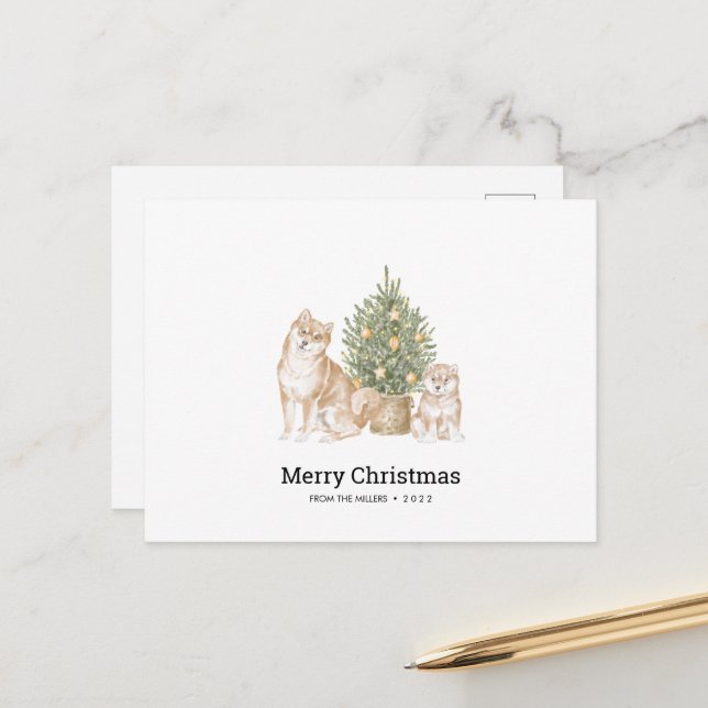 Christmas Card with Shiba Inu Dog Family  (Front/Back In Situ)