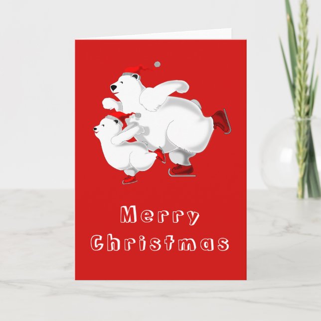 Christmas Card with Skating Bears Family (Front)