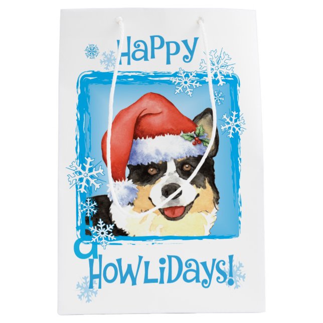 Christmas Cardigan Welsh Corgi Medium Gift Bag (Front)