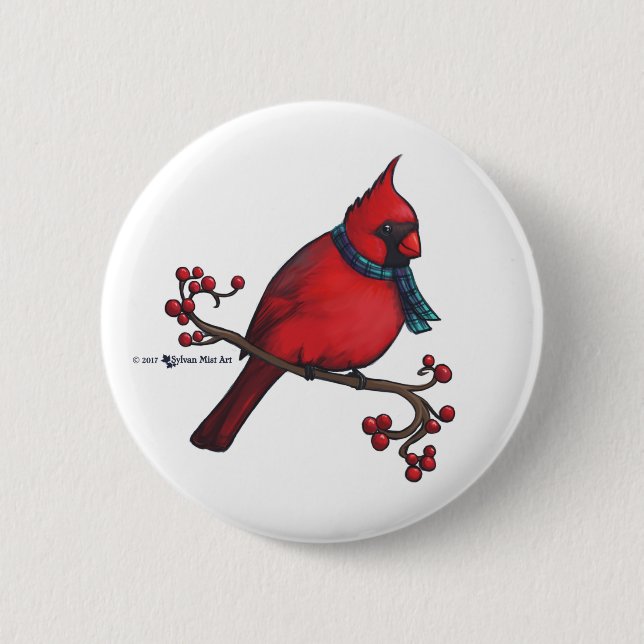 Christmas Cardinal 2 Inch Round Button (Front)