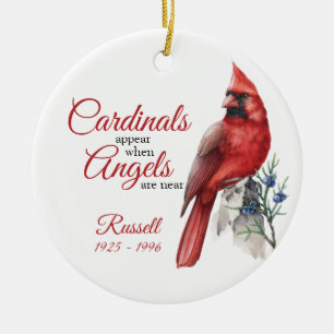 Christmas Cardinal and Angels Memorial Ceramic Ornament