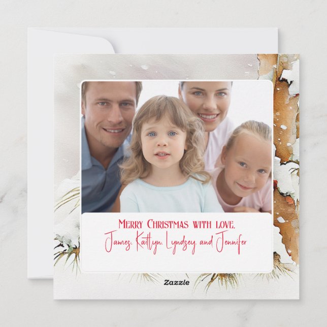 Christmas Cardinal and Customizable Family Photo Holiday Card (Back)