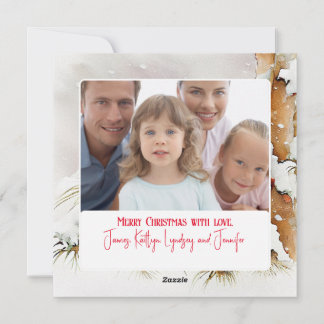 Christmas Cardinal and Customizable Family Photo Holiday Card