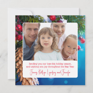 Christmas Cardinal and Customizable Family Photo Holiday Card