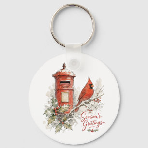 Christmas Cardinal and Red Post Box Keychain