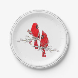Christmas Cardinal Berries Snow Holiday  Paper Plate