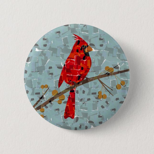 Christmas Cardinal bird collage 2 Inch Round Button (Front)