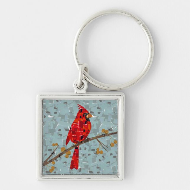 Christmas Cardinal bird collage Keychain (Front)