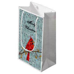 Christmas Cardinal bird collage Small Gift Bag