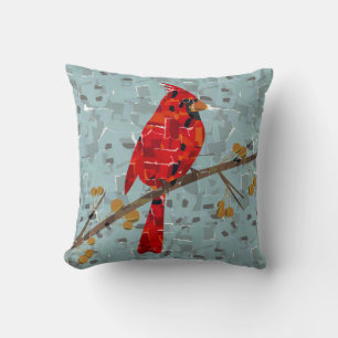 Christmas Cardinal bird collage Throw Pillow