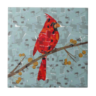 Christmas Cardinal bird collage Tile