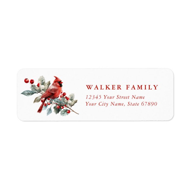 Christmas Cardinal Bird Return Address Labels (Front)