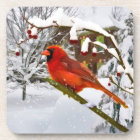 Christmas, Cardinal Bird, Snow, Cork Coaster