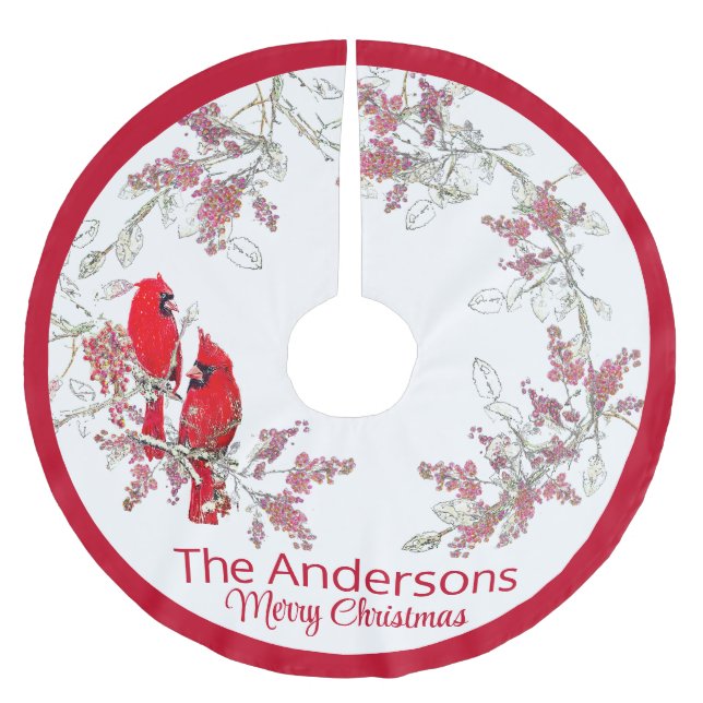 christmas cardinal brushed polyester Tree Skirt (Front)