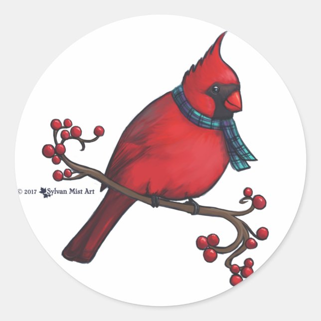 Christmas Cardinal Classic Round Sticker (Front)