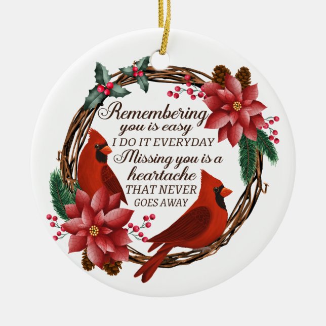 Christmas Cardinal Custom Memorial Loss of Family Ceramic Ornament (Front)
