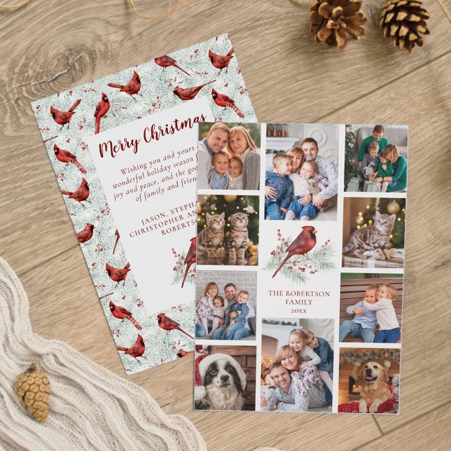 Christmas Cardinal Family 10 Photo Collage Holiday Card (Creator Uploaded)