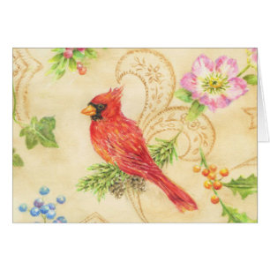 Christmas Cardinal Holiday Botanical Greeting Card